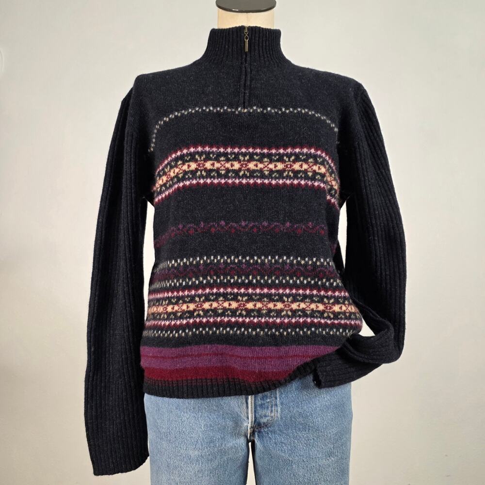Vintage 90s Lambs Wool Quarter Zip Sweater Nordic Cozy Size Large Cabin
